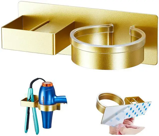 Main image of Hair Dryer Holder Wall Mounted, Hair Straightener Holder, Blow Dryer Holder Adhesive, Hair Tool Organizer for Flat Iron, Hairdryer, Curling Iron Holder for Bathroom Vanity Barber Shop (Gold)