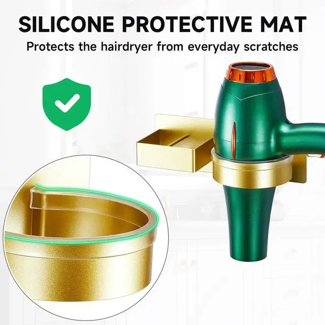 Alt view image 7 of 7 - Hair Dryer Holder Wall Mounted, Hair Straightener Holder, Blow Dryer Holder Adhesive, Hair Tool Organizer for Flat Iron, Hairdryer, Curling Iron Holder for Bathroom Vanity Barber Shop (Gold)