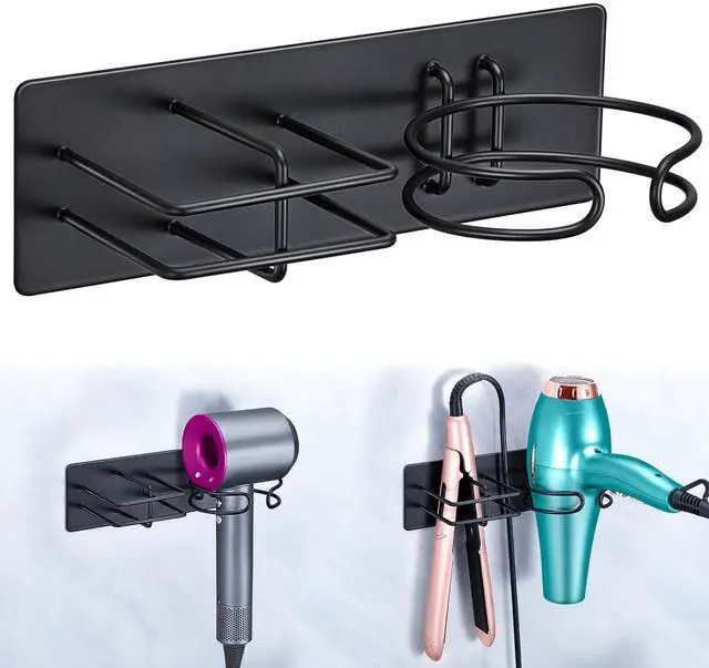 Main image of Hair Dryer and Straightener Holder Wall Mounted, Self Adhesive Blow Dryer and Flat Iron Storage Hair Tool Organizer for Bathroom Vanity (Black)