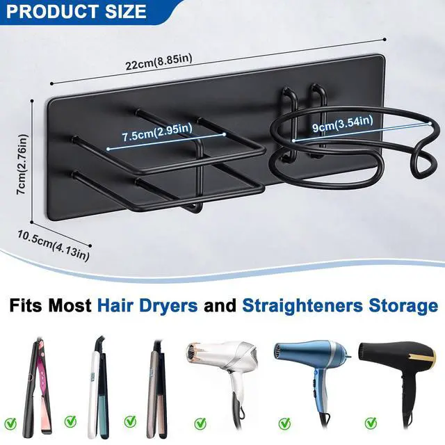 Alt view image 2 of 7 - Hair Dryer and Straightener Holder Wall Mounted, Self Adhesive Blow Dryer and Flat Iron Storage Hair Tool Organizer for Bathroom Vanity (Black)