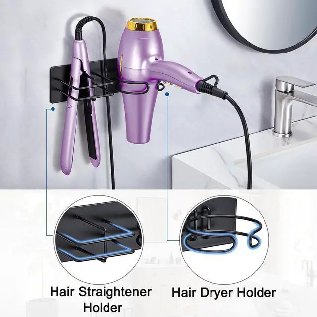 Alt view image 5 of 7 - Hair Dryer and Straightener Holder Wall Mounted, Self Adhesive Blow Dryer and Flat Iron Storage Hair Tool Organizer for Bathroom Vanity (Black)