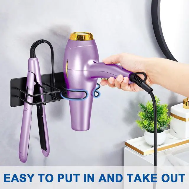 Alt view image 6 of 7 - Hair Dryer and Straightener Holder Wall Mounted, Self Adhesive Blow Dryer and Flat Iron Storage Hair Tool Organizer for Bathroom Vanity (Black)