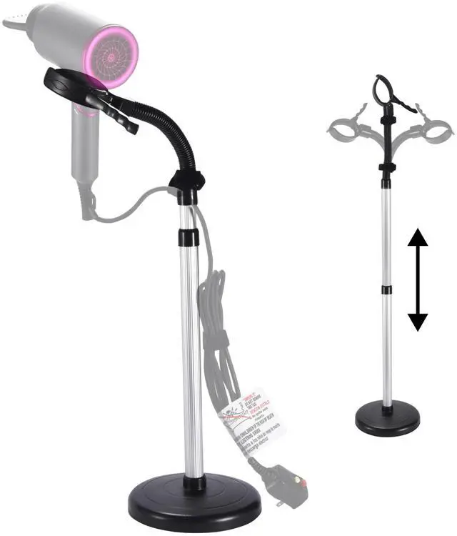 Main image of Hair Dryer Holder Black - Hands-Free Hair Drying Metal Stand with 360° Rotation, Adjustable Height - Countertop or Wall Mount - Stylish and Convenient Storage Solution for Bathroom