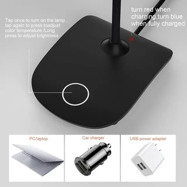 Alt view image 5 of 6 - Battery Operated Desk Lamp, LED Desk Light 3 Lighting Modes Stepless Dimming, Table Lamp 5W Touch Control Eye Caring, Flexible Gooseneck, Portable Reading Light for Dorm Study Office Bedroom