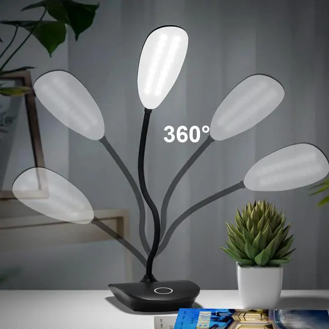 Alt view image 3 of 6 - Battery Operated Desk Lamp, LED Desk Light 3 Lighting Modes Stepless Dimming, Table Lamp 5W Touch Control Eye Caring, Flexible Gooseneck, Portable Reading Light for Dorm Study Office Bedroom