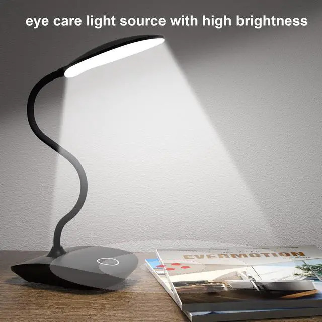 Alt view image 4 of 6 - Battery Operated Desk Lamp, LED Desk Light 3 Lighting Modes Stepless Dimming, Table Lamp 5W Touch Control Eye Caring, Flexible Gooseneck, Portable Reading Light for Dorm Study Office Bedroom