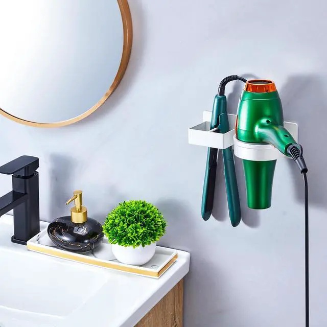 Alt view image 3 of 7 - Hair Straightener Holder Wall Mounted Blow Dryer Holder, Blow Dryer and Curling Iron Holder, Bathroom Hair Dryer Straightener Holder, Salon Hair Tools Organizer Storage (White)