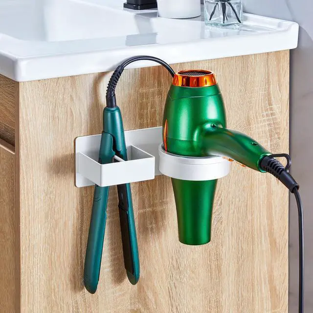 Alt view image 4 of 7 - Hair Straightener Holder Wall Mounted Blow Dryer Holder, Blow Dryer and Curling Iron Holder, Bathroom Hair Dryer Straightener Holder, Salon Hair Tools Organizer Storage (White)