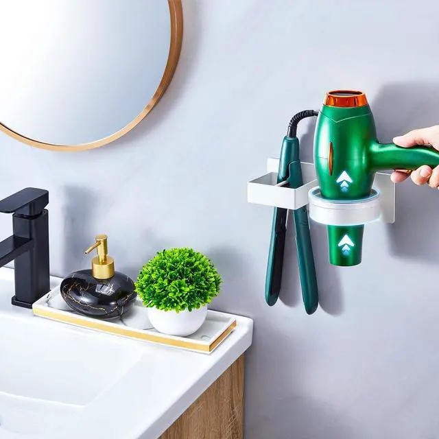 Alt view image 5 of 7 - Hair Straightener Holder Wall Mounted Blow Dryer Holder, Blow Dryer and Curling Iron Holder, Bathroom Hair Dryer Straightener Holder, Salon Hair Tools Organizer Storage (White)