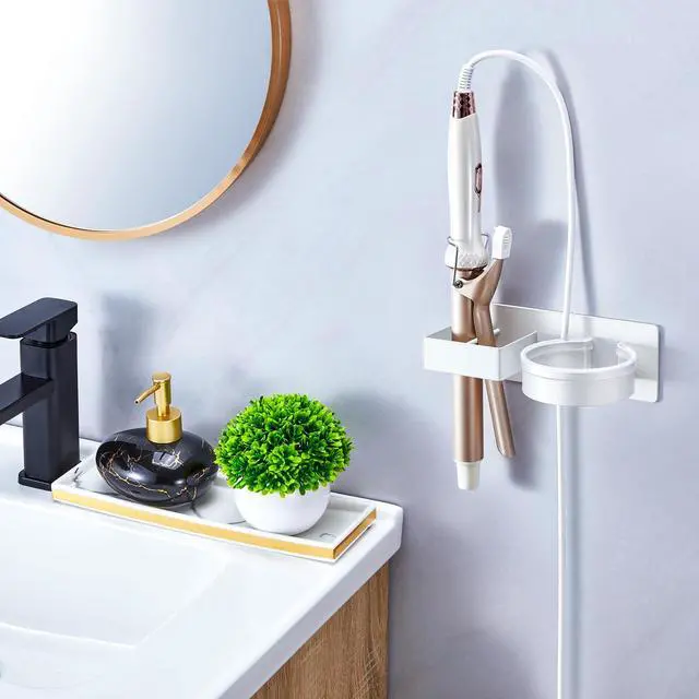 Alt view image 6 of 7 - Hair Straightener Holder Wall Mounted Blow Dryer Holder, Blow Dryer and Curling Iron Holder, Bathroom Hair Dryer Straightener Holder, Salon Hair Tools Organizer Storage (White)