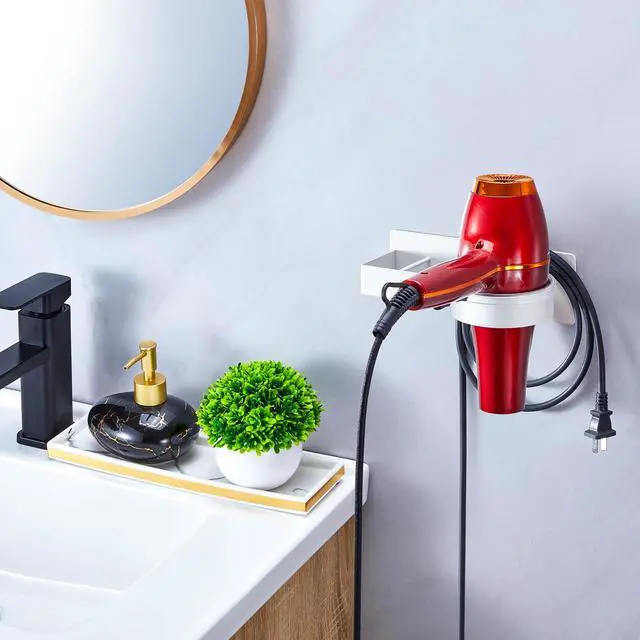 Alt view image 7 of 7 - Hair Straightener Holder Wall Mounted Blow Dryer Holder, Blow Dryer and Curling Iron Holder, Bathroom Hair Dryer Straightener Holder, Salon Hair Tools Organizer Storage (White)