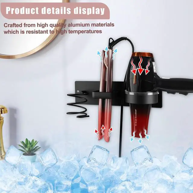Alt view image 5 of 7 - Hair Dryer Holder Wall Mounted 3in1 Hair Tool Organizer Blow Dryer Holder Bathroom Care Styling For Flat Iron,Curling Iron Matte Black