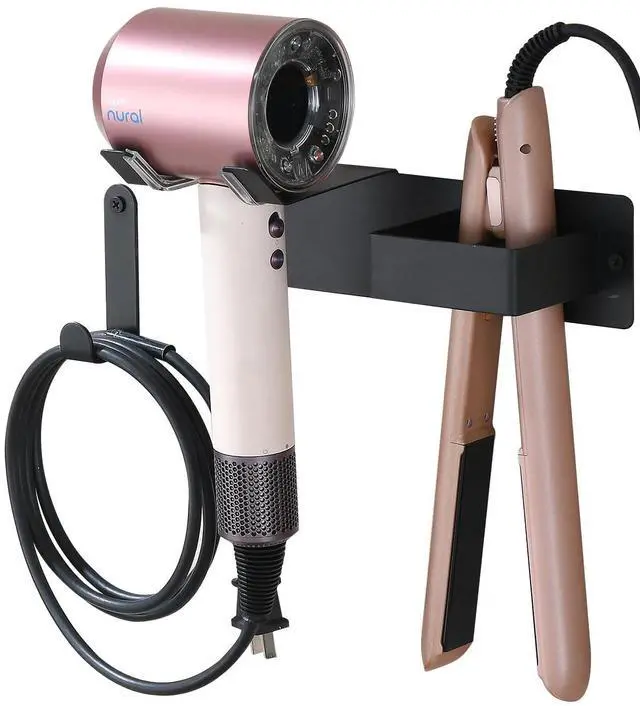 Main image of Hair Dryer Holder Wall Mounted, Hair Tool Organizer Wall Mount for Bathroom, Stainless Steel Hair Dryer Holder, Blow Dryer Holder Adhesive/Drilling Hair Dryer and Straightener Holder Black