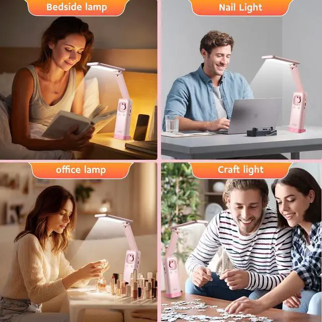 Alt view image 5 of 7 - Cute Bunny Desk Lamp, Foldable LED Rechargeable Table Light, Eye-Caring Reading Lamp, 3 Color Modes & Dimmable, for Kids Girls Bedroom Study Dorm Room(Pink)