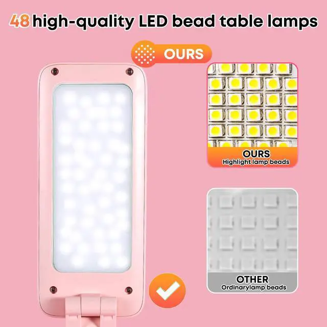 Alt view image 6 of 7 - Cute Bunny Desk Lamp, Foldable LED Rechargeable Table Light, Eye-Caring Reading Lamp, 3 Color Modes & Dimmable, for Kids Girls Bedroom Study Dorm Room(Pink)