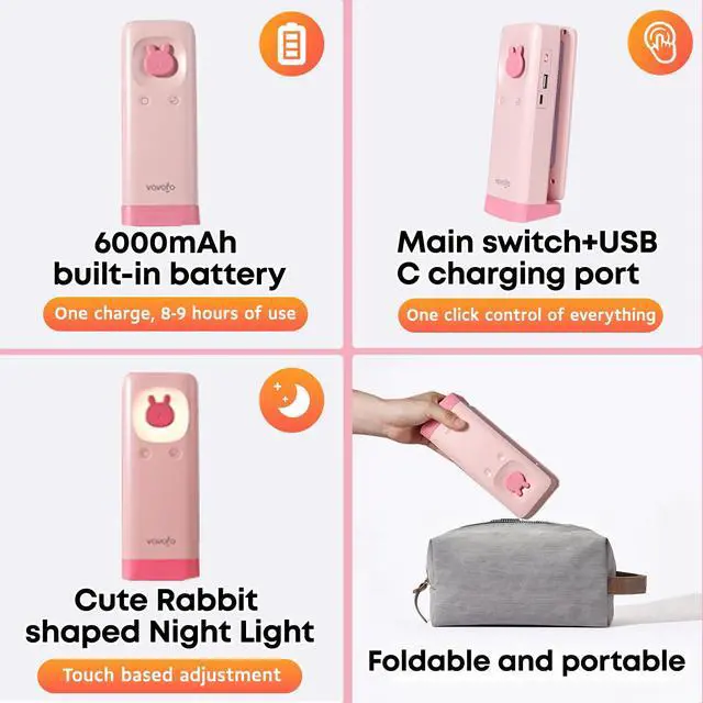 Alt view image 7 of 7 - Cute Bunny Desk Lamp, Foldable LED Rechargeable Table Light, Eye-Caring Reading Lamp, 3 Color Modes & Dimmable, for Kids Girls Bedroom Study Dorm Room(Pink)