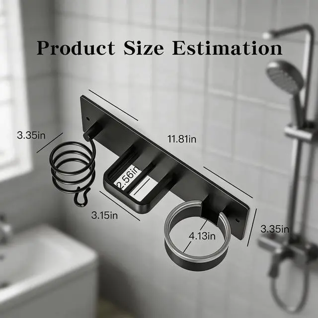 Alt view image 2 of 6 - Wall Mounted Hair Tool Organizer, Hair Dryer Holder with Storage Compartment, Bathroom Hair Styling Tool Holder for Hair Dryer, Curling Iron, Straightener, No Drill