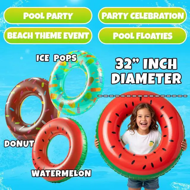 Alt view image 3 of 5 - Inflatable Pool Floats (3-Pack) Swim Rings for Pool & Beach Fun