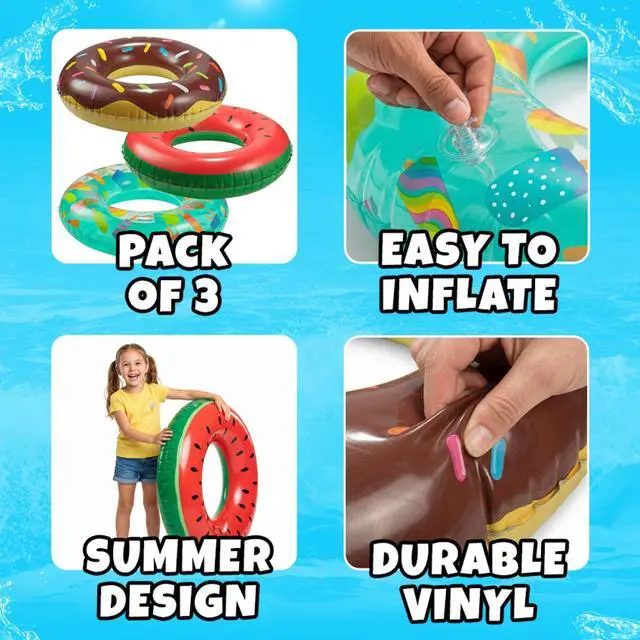 Alt view image 2 of 5 - Inflatable Pool Floats (3-Pack) Swim Rings for Pool & Beach Fun