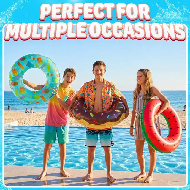 Alt view image 4 of 5 - Inflatable Pool Floats (3-Pack) Swim Rings for Pool & Beach Fun