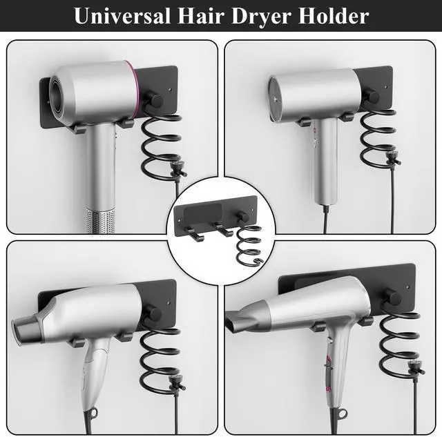 Alt view image 5 of 5 - Hair Dryer Holder + Curling Iron Holder,Blow Dryer Holder Wall Mount, Bathroom Hair Tool Organizer Rack for Universal Dryer Matte Black