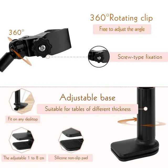 Alt view image 2 of 6 - 360 Degree Rotating Lazy Hair Dryer Stand, Adjustable Hose Hands Free Stand with Clips for Countertop (Black)