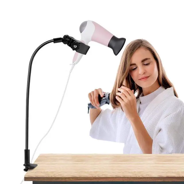 Alt view image 4 of 6 - 360 Degree Rotating Lazy Hair Dryer Stand, Adjustable Hose Hands Free Stand with Clips for Countertop (Black)