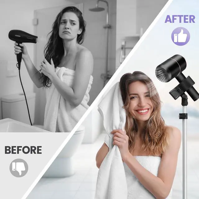 Alt view image 3 of 7 - Adjustable Hair Dryer Stand, 29-59 Inch Hair Dryer Holder with Tripod and Universal Clip, 360-Degree Rotating Blow Dryer Stand for Bathroom, Vanity, Makeup Roo, black