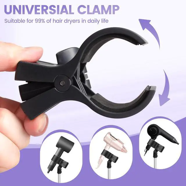 Alt view image 4 of 7 - Adjustable Hair Dryer Stand, 29-59 Inch Hair Dryer Holder with Tripod and Universal Clip, 360-Degree Rotating Blow Dryer Stand for Bathroom, Vanity, Makeup Roo, black