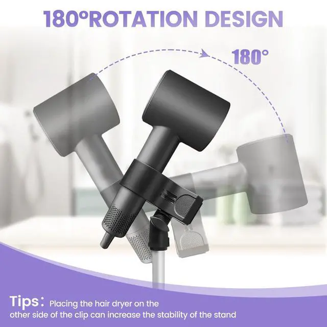 Alt view image 6 of 7 - Adjustable Hair Dryer Stand, 29-59 Inch Hair Dryer Holder with Tripod and Universal Clip, 360-Degree Rotating Blow Dryer Stand for Bathroom, Vanity, Makeup Roo, black