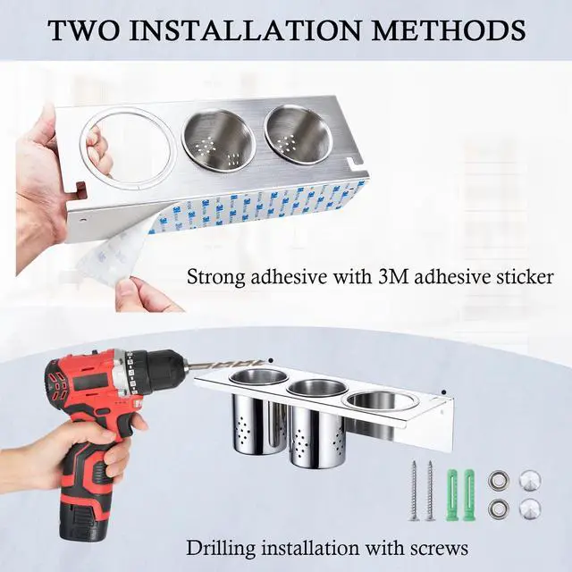 Alt view image 6 of 7 - Hair Tool Organizer, Blow Dryer Holder Wall Mounted, Hot Tools Holder Storage for Brush, Hair Dryer, Straighteners, Curling Iron Holder Stainless Steel, Hair Styling Tools Organizer with 2 Cups
