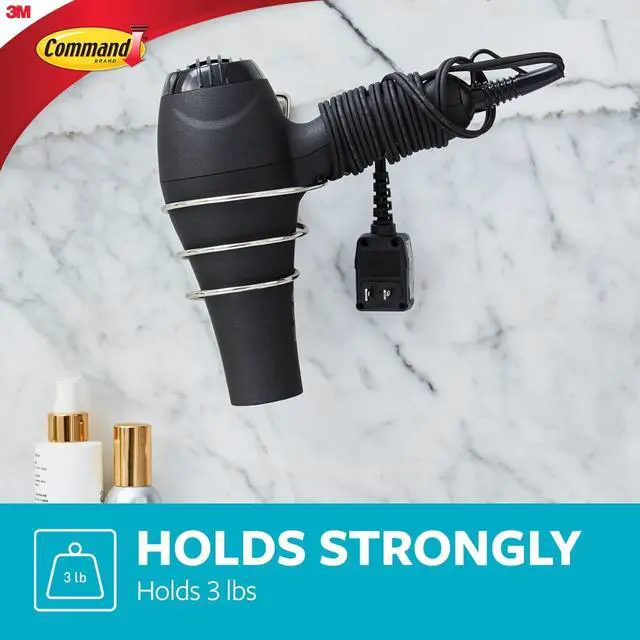 Alt view image 3 of 7 - Hair Dryer Holder, Satin Nickel, 1 Dryer Holder, 2 Water Resistant Strips, Damage-Free Bathroom Organization and Decor