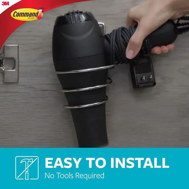 Alt view image 4 of 7 - Hair Dryer Holder, Satin Nickel, 1 Dryer Holder, 2 Water Resistant Strips, Damage-Free Bathroom Organization and Decor