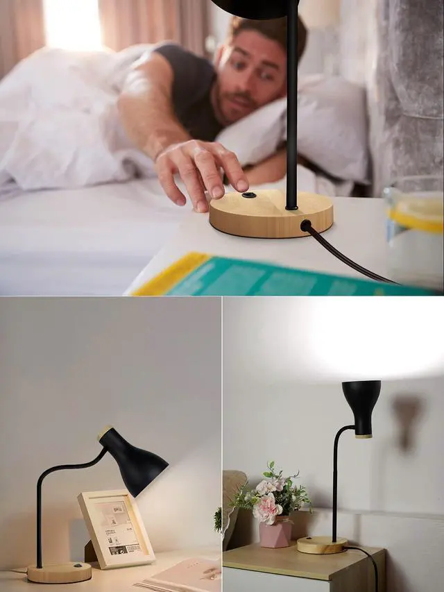 Alt view image 3 of 7 - Metal Desk Lamp Table Lamp Reading Lights Arc Desk Lamps Wood Base