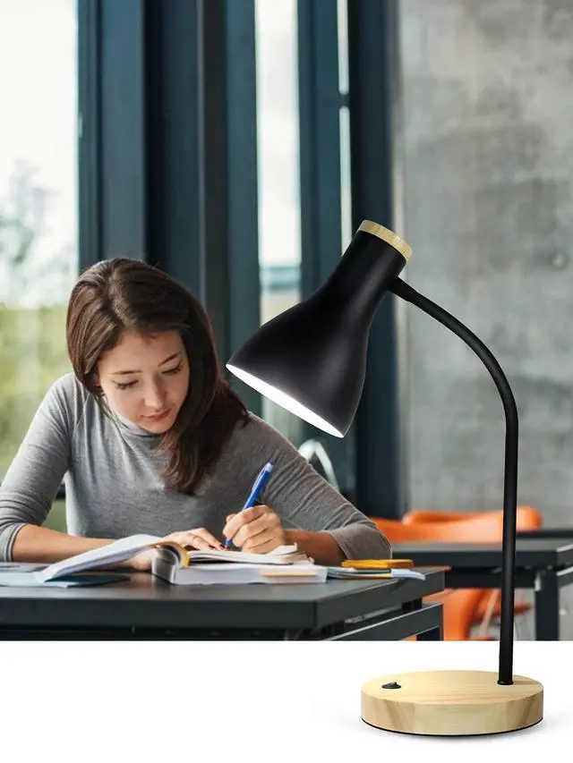 Alt view image 2 of 7 - Metal Desk Lamp Table Lamp Reading Lights Arc Desk Lamps Wood Base