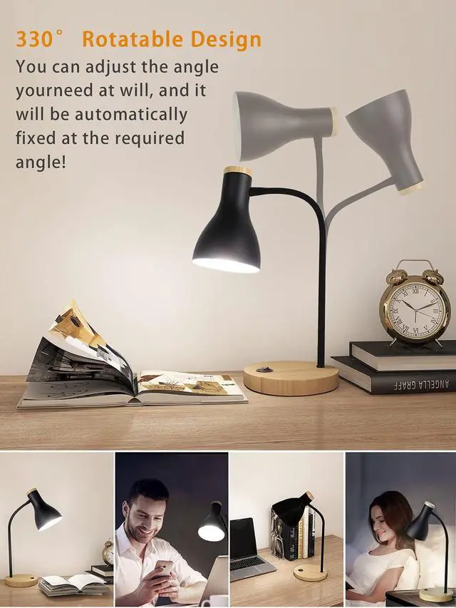 Alt view image 4 of 7 - Metal Desk Lamp Table Lamp Reading Lights Arc Desk Lamps Wood Base