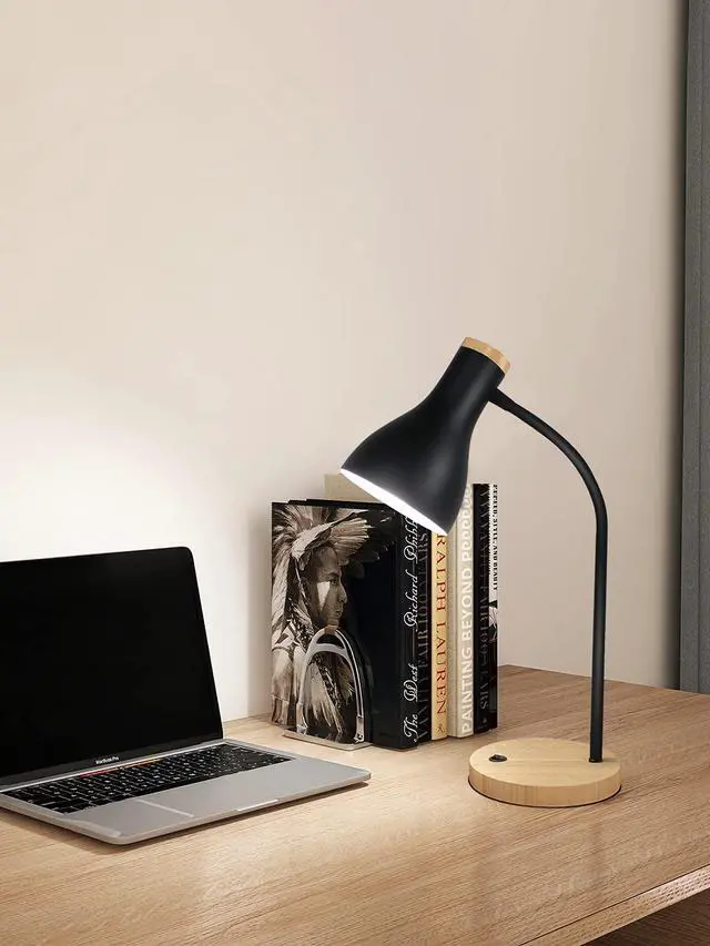 Alt view image 7 of 7 - Metal Desk Lamp Table Lamp Reading Lights Arc Desk Lamps Wood Base
