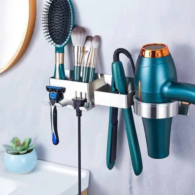 Main image of Blow Dryer Holder Wall Mounted, Hair Dryer and Straightener Holder, Silver