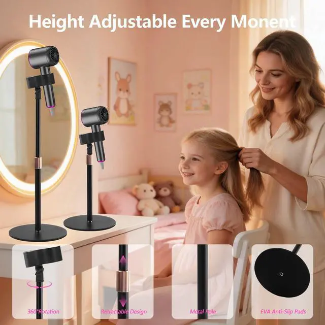 Alt view image 2 of 7 - Hair Dryer Stand Holder 360° Rotating Hands Free Blow Dryer Stand