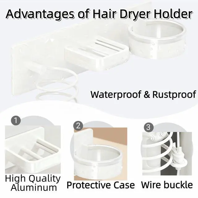 Alt view image 2 of 7 - Hair Dryer Holder Wall Mounted Blow Dryer Holder Curling Iron Holder Straightener Holder 3 in 1 Bathroom Metal Hair Tool Organizer RackWhite
