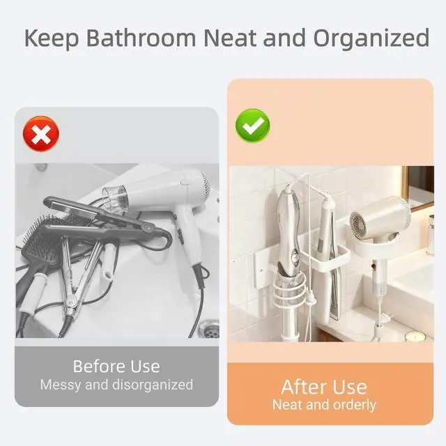Alt view image 4 of 7 - Hair Dryer Holder Wall Mounted Blow Dryer Holder Curling Iron Holder Straightener Holder 3 in 1 Bathroom Metal Hair Tool Organizer RackWhite