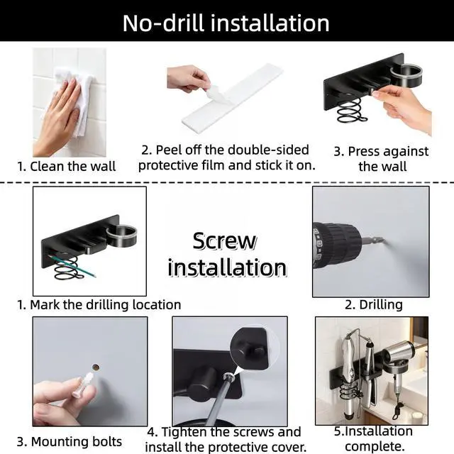 Alt view image 6 of 7 - Hair Dryer Holder Wall Mounted Blow Dryer Holder Curling Iron Holder Straightener Holder 3 in 1 Bathroom Metal Hair Tool Organizer RackWhite