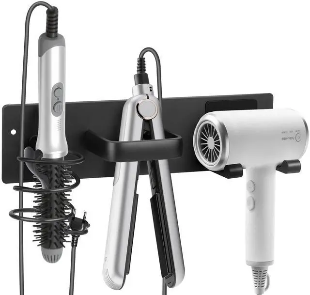 Main image of Hair Tool Organizer Wall Mount, Aluminum Hair Dryer Holder and Curling Iron Rack with Hooks, Space Saving Bathroom Hair Styling Tool Storage for Blow Dryer, Flat Iron, Curling Tools (Hook)