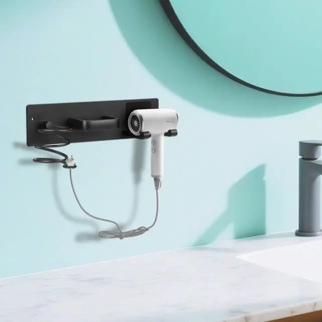 Alt view image 5 of 7 - Hair Tool Organizer Wall Mount, Aluminum Hair Dryer Holder and Curling Iron Rack with Hooks, Space Saving Bathroom Hair Styling Tool Storage for Blow Dryer, Flat Iron, Curling Tools (Hook)