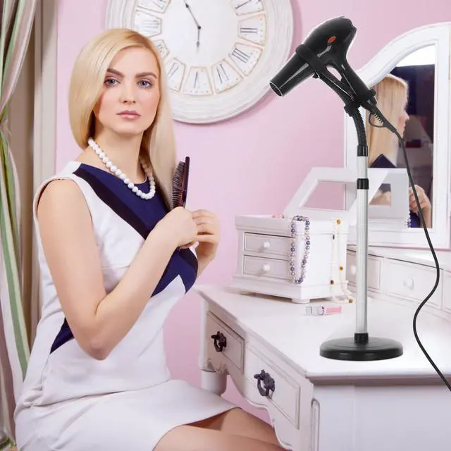 Alt view image 2 of 7 - Hair Dryer Stand Hands Free 360-Degree Rotating Adjustable Height Metal Hair Dryer Holder Blow Dryer Holder About for 0.5kg Hair Dryer in Bathroom, Vanity, Makeup Room Basic