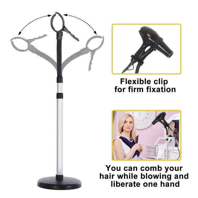 Alt view image 5 of 7 - Hair Dryer Stand Hands Free 360-Degree Rotating Adjustable Height Metal Hair Dryer Holder Blow Dryer Holder About for 0.5kg Hair Dryer in Bathroom, Vanity, Makeup Room Basic