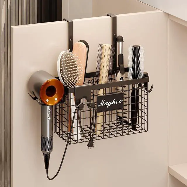 Main image of Hair Dryer Holder Cabinet Door 3-in-1 Adhesive Hair Tool Organizer Wall Mounted Adjustable Height Blow Dryer Holder Under Sink Bathroom Hair Appliance Organizer and Storage Countertop(Black)