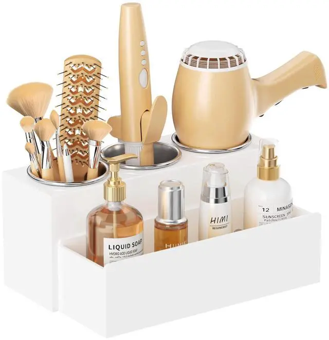 Main image of Hair Tool Organizer, Acrylic Hair Dryer Holder, Bathroom Countertop Blow Dryer Stand Storage, Vanity Organizer for Accessories, Makeup, Flat Irons, Curling Irons, and Toiletries (White)
