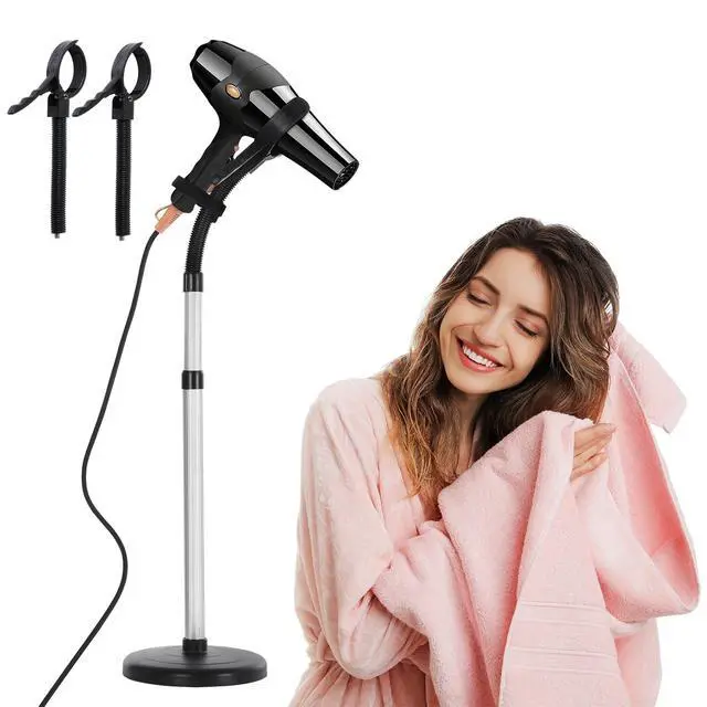Main image of Hair Dryer Stand Hands Free 360-Degree Rotating 2 Heads Adjustable Height Metal Hair Dryer Holder Blow Dryer Holder About for 0.5kg Hair Dryer in Bathroom, Vanity, Makeup Room Basic New