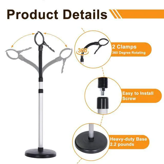 Alt view image 3 of 7 - Hair Dryer Stand Hands Free 360-Degree Rotating 2 Heads Adjustable Height Metal Hair Dryer Holder Blow Dryer Holder About for 0.5kg Hair Dryer in Bathroom, Vanity, Makeup Room Basic New